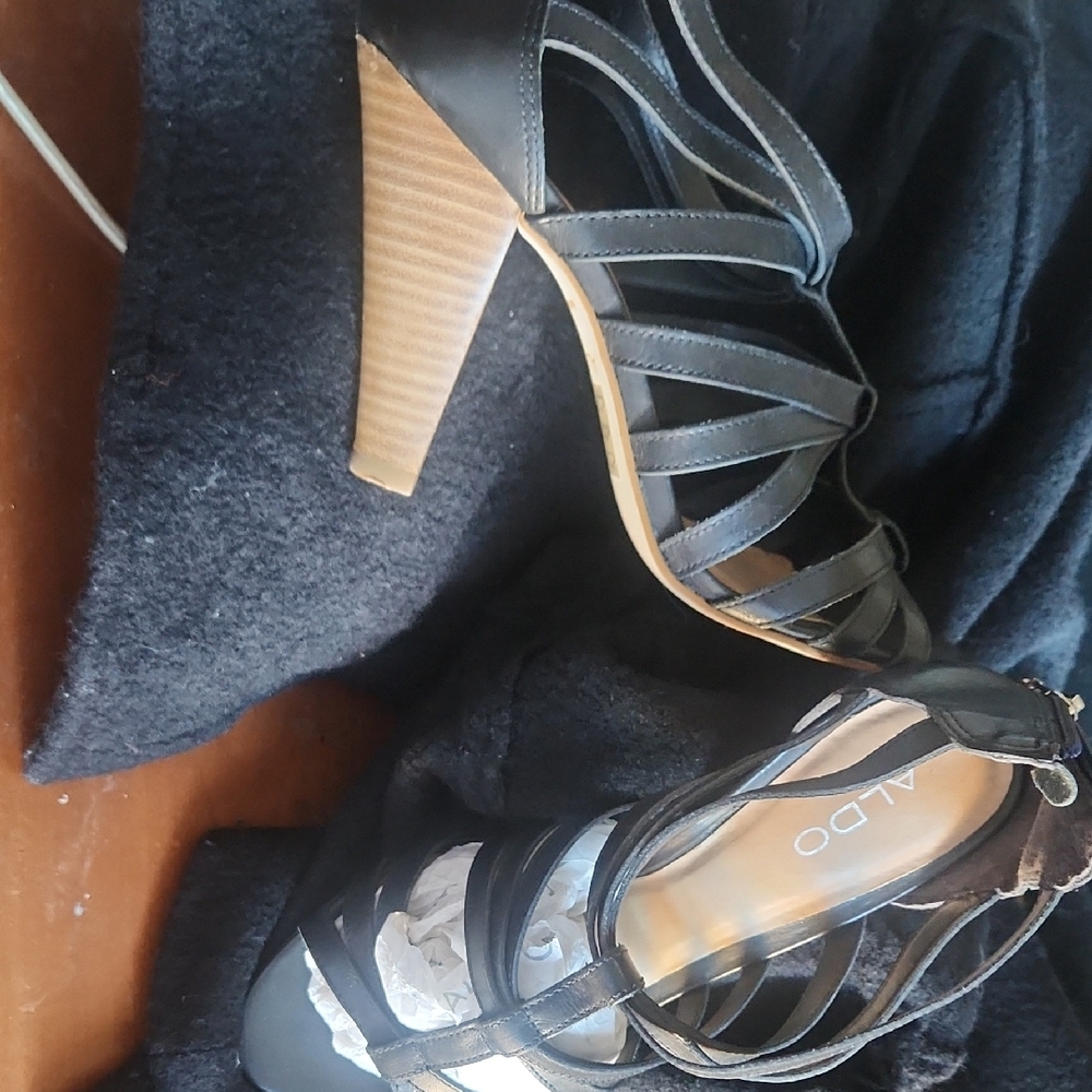 Aldo Black and Tan Strappy Heels